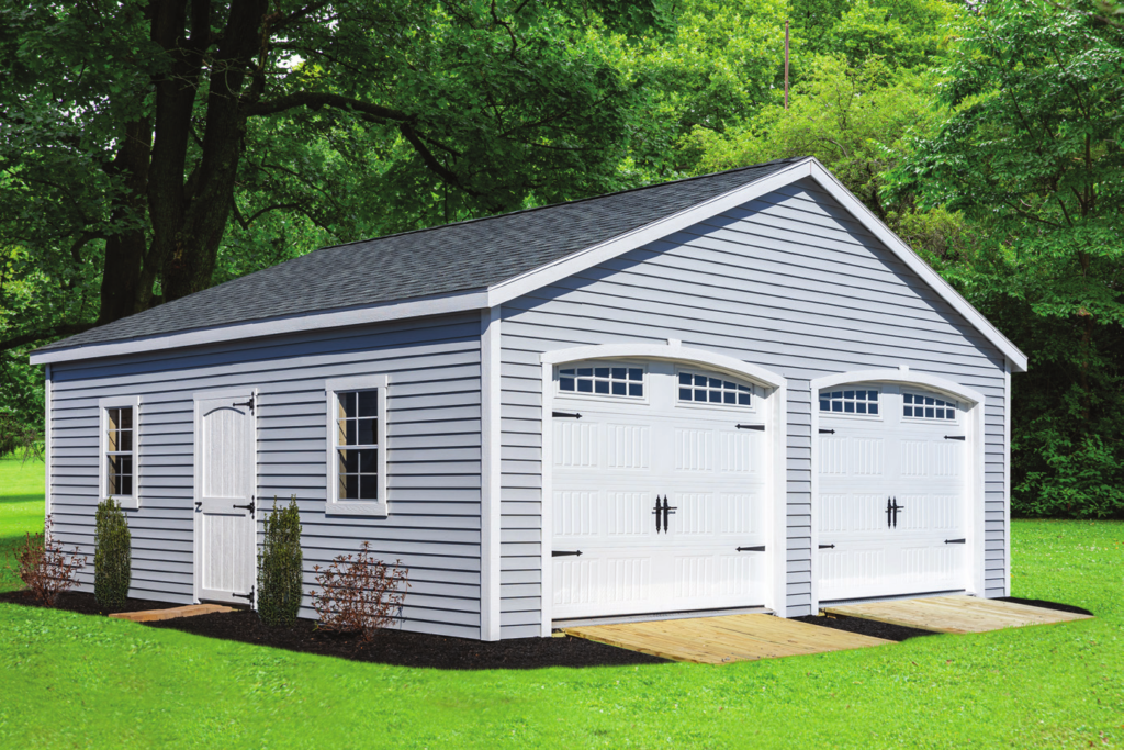 Double-wide garage with two overhead doors